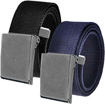 Men's Cut to Fit Golf Belt Casual Outdoor Canvas with Distressed Silver Flip Top Buckle