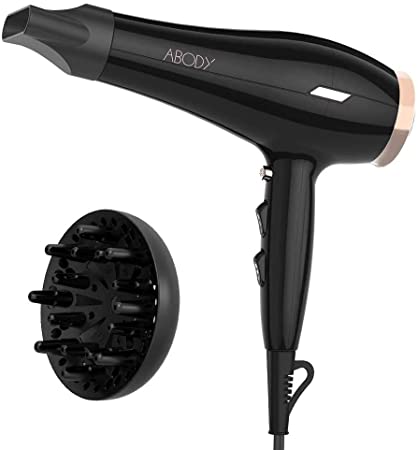 Abody Professional Hair Dryer, 2200W Negative Ion Blow Dryer 2 Speed and 3 Heat Setting, Quick Dry Light Weight Low Noise Hair Dryers with Diffuser & Concentrator & Comb (Black)
