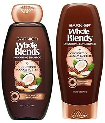 Garnier Whole Blends Coconut Oil& Cocoa Butter Extracts Shampoo and Conditioner Set(370ml)ホールブレンド、ココナッツオイル＆ココアバター スージングシャンプー シャンプーとコンディショナー セット [並行輸入品]