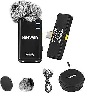 NEEWER Wireless Microphone System for USB C, Noise Cancelling Lapel Lavalier Microphone for Podcast Vlog Live Streaming, Clip on Mini Lav Mic Compatible with iPhone 16 15 Series Android Phone, KM15