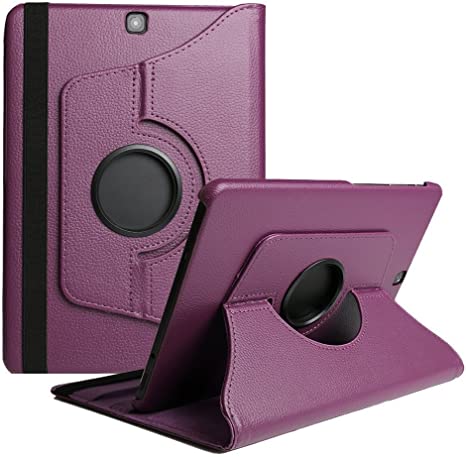 Samsung Tab A 9.7 Case,Flying Horse Lichee Pattern 360 Degrees Rotating Stand PU Leather Case for Samsung Galaxy Tab A 9.7 SM-T550 / T551 Auto Sleep/Wake Tablet (Purple)