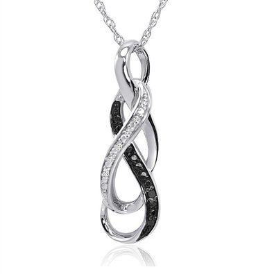 Black and White Diamond Infinity Pendant-Necklace in Sterling Silver