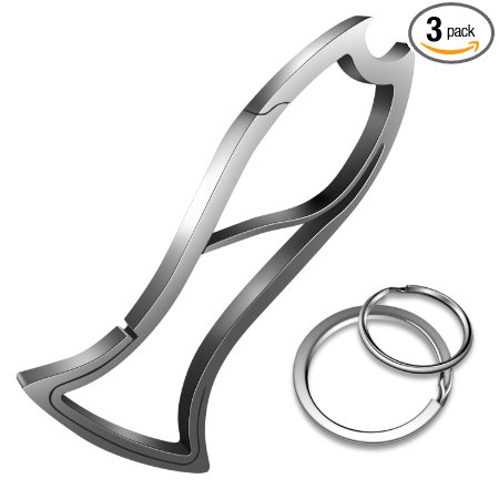 Idakey Full Stainless Steel Anti-lost Key Chain Carabiner Unique Design Keychain 2 Key Rings Free with Bottle Opener for Outdoor and Indoor Silver