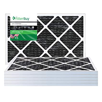 FilterBuy Allergen Odor Eliminator 16x20x1 MERV 8 Pleated AC Furnace Air Filter with Activated Carbon - Pack of 6-16x20x1