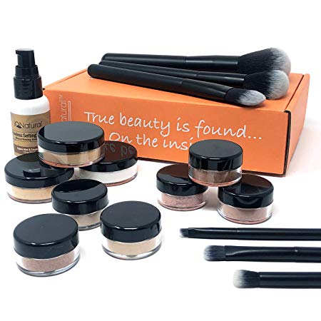 Premium 16 piece Large Mineral Makeup Kit (Select shade) - Concealer, Bronzer, Eye Shadow, Setting Powder, 2 Full Size Mineral Foundation, Primer - Create A Natural Flawless Look