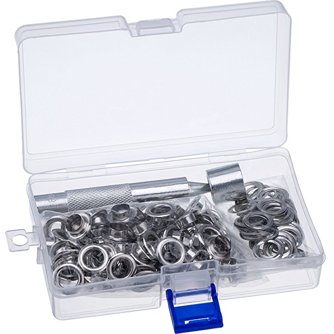 Grommet Tool Kit, Grommet Setting Tool and 100 Sets 2/ 5 Inch Inside Diameter Grommets Eyelets with Storage Box
