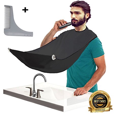 Sale 40% Off-Karibbe Premium Beard Apron Catcher With Shaper Comb Included-The Improved Beard Bib Made From 100% Water Proof Material_Trim Your Beard In Minutes_Best Choice For Men/Luxury Gifts/Black