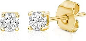 Amazon Essentials IGI Certified Solitaire Lab Grown Diamond Stud Earrings for Women in 14k Gold - 4 Prong Round Cut (G-H Color, VS1-VS2 Clarity) - Gold Stud Earrings - Stud Earrings for Women