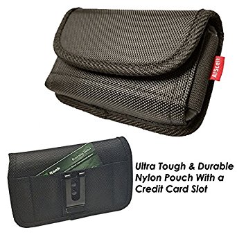 AIScell Holster For Samsung Galaxy S8 Plus , Note 8 , S9 Plus~Ultra Tough Nylon Sideways Pouch Wallet Case W/Card Slot~Fits Phone w/Otterbox Defender, Lifeproof ,Mophie Juice Pack , Thick Cover(XL)