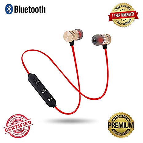 TECHNICAL SELLER Wiireless Magnet Bluetooth Earphone Headphone with Mic, Sweatproof Sports Headset, Best for Running and Gym, Stereo Sound Quality with Ergonomic.(Red)