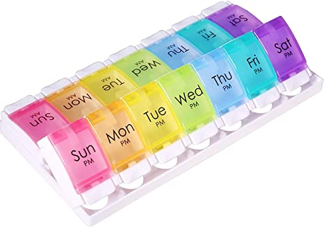 Weekly Pill Organizer 2 Times a Day, 7 Day Travel Dispenser Am Pm Pill Case, Push Button Design Large Compartment for Hold Daily Pills/Vitamin/Fish Oil/Supplements
