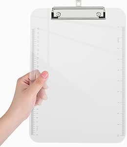 Piasoenc Plastic Clipboards, Translucent Clip Board with Low Profile, Purple Clipboard with Ruler,Office Clipboards, School Supplies, Letter Size 12.5 x 9 Inches, Clear