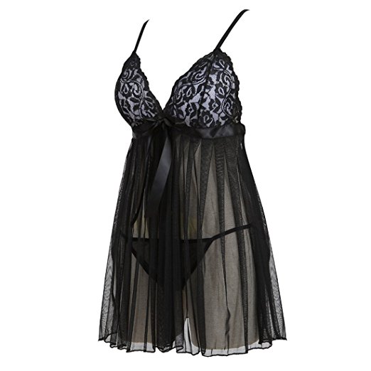 Grebrafan Women's Sexy Lingerie Lace Sleepwear Babydoll V-String Miniskirt