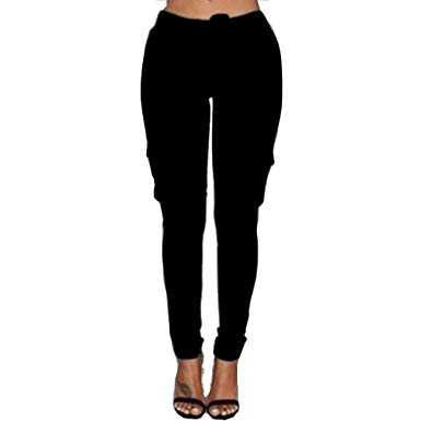 Women's Solid Color Stretch Cargo Joggers Casual Pockets Drawstring Skinny Pants