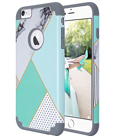 iPhone 6S Plus Case, iPhone 6 Plus Case, ULAK Slim Dual Layer Hybrid Protective Case Fit for Apple iPhone 6 Plus/iPhone 6S Plus5.5 inchHard PC Cover and Soft Silicone Skin-Mint Geometric Marble