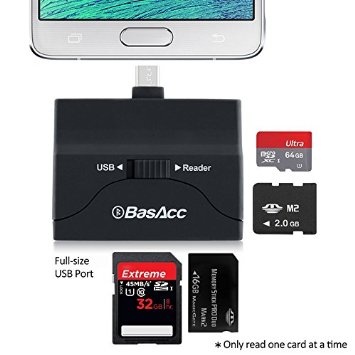 BasAcc® Micro USB 2-in-1 OTG / Micro SD Memory Stick Card Reader Flash Drive Adapter For Samsung Galaxy S6 / S6 Edge S5 S4 S3 S2, Note 4 3 2, Tab S 4 3 2 and More Android Smartphones, Tablets from HTC, LG, Sony, Motorola, Nokia and More - Black