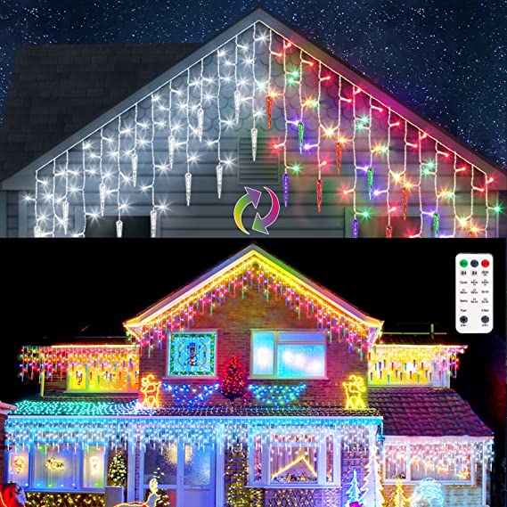 Marchpower Christmas Icicle Lights, Color Changing 400 LEDs 32.8ft 11 Modes LED Christmas Lights with 80 Drops & Remote Control, Waterproof Connectable Icicle String Light for Halloween Xmas Décor