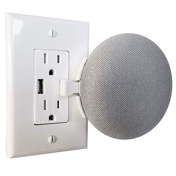 The USB Cover Plate Mount for Google Home Mini: Custom Built-in Holder and Outlet Wall Mount - Designed in the USA by Mount Genie (White, 5-Pack)