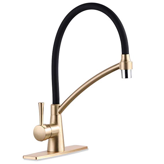 GAPPO Commercial Lead Free Pull Out Sprayer Gold Kitchen Sink Faucet, Single Handle Kitchen Faucets with Deck Plate