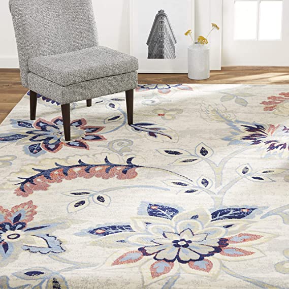 Home Dynamix Tremont Teaneck Transitional Area Rug, Floral Ivory/Navy 5'3"x7'2"