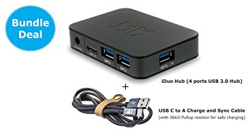 iDuo Hub 3.0 four Ports USB 3.0 Hub with two Fast Charging ports (BC 1.2) for Android, Apple iOS, and Windows Mobile Devices