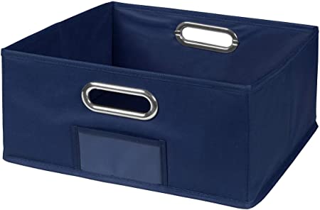 Niche Cheer Home Foldable Fabric Low Square Bin Collapsible Cloth Cube Storage Basket, Set Of 1, Navy Blue