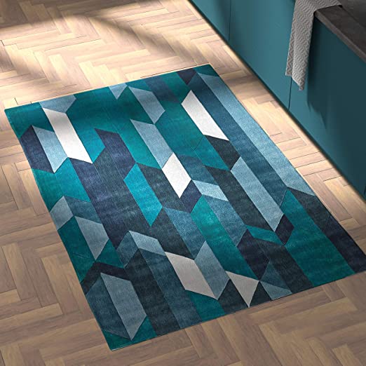 Amazon Brand – Rivet Geometric Color Blocking Area Rug, 4 x 6 Foot, Blue