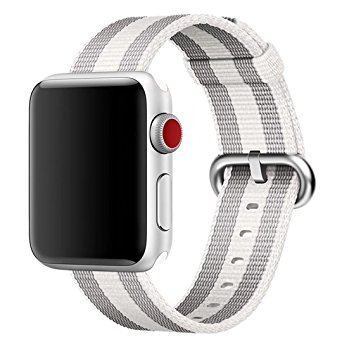 Hailan Band for Apple Watch Series 1 / 2 / 3,Newest Design Fine Woven Nylon Wrist Strap Replacement with Classic Buckle for iwatch,42mm,White Stripe