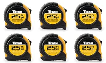 Titan 10925 6-Piece 25-Foot Tape Measure Bulk Set with Easy-Read Standard Markings and Durable Case