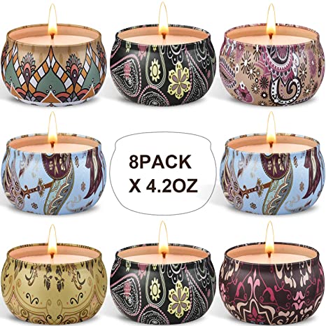 Arosky 8 x 4.2 Ounces Scented Candle Gift Set, Pure Soy Wax Aromatherapy Candles Essential Oils for Home and Women