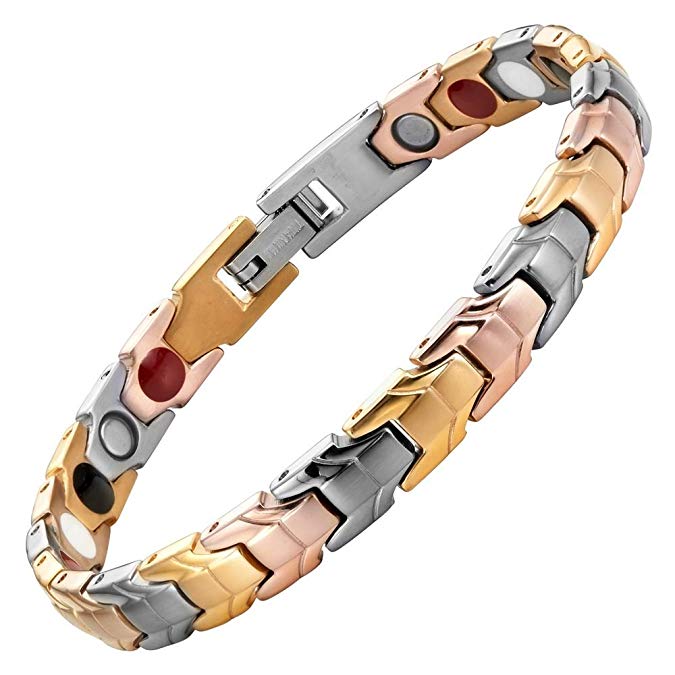 Willis Judd Womens Tri Colour Gold Four Element Magnetic Titanium Bracelet   Free Link Removal Tool