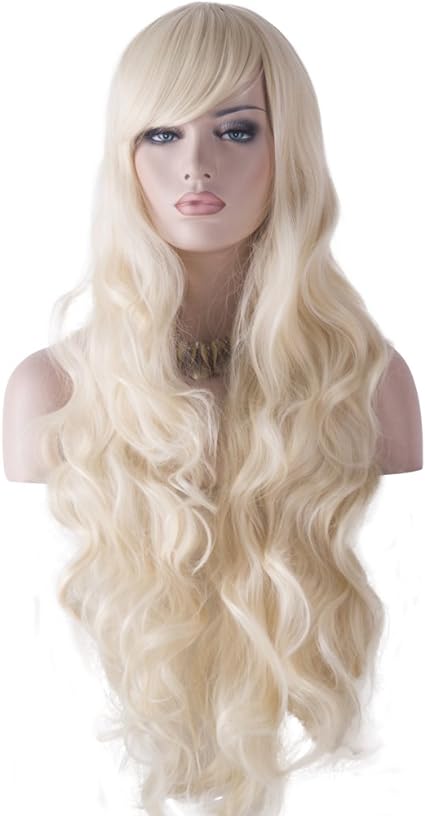 DAOTS 32" Cosplay Wigs Long Wig Hair Heat Resistant Curly Wave Hairs for Women (Light Blonde)
