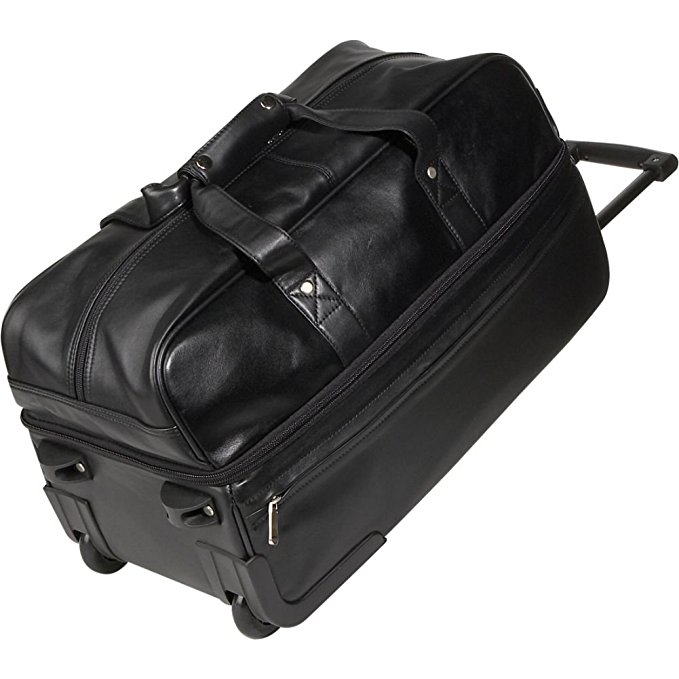 Royce Leather Luxury Rolling Trolley Luggage Handmade in Leather Duffel Bag, Black, One Size