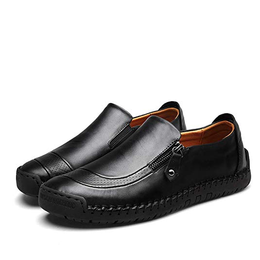 Mens Driving Casual Shoes Zipper Slip On Loafers Light-Weight Soft Comfortable Oxford Walking Shoes