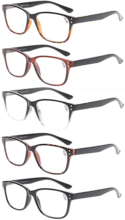 Reading Glasses 5-Pack Quality Readers Spring Hinge Glasses for Reading for Men and Women (2.75, 5 Pack Mix Color)