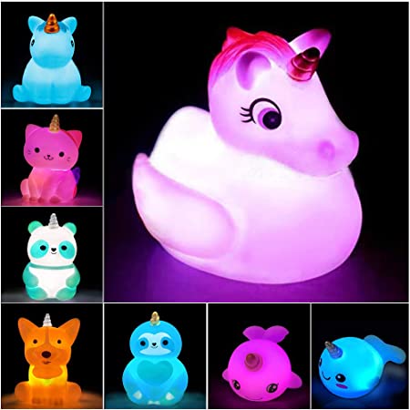 Cookey Unicorn Bath Toys Light Up Floating Rubber Toys(8 Packs),Flashing Color Changing Light in Water,Baby Infants Kids Toddler Child Preschool Bathtub Unicorn Bathroom Toy