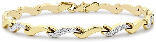 Carissima Gold 9 ct 2 Colour Gold Diamond Cut Wave Link Bracelet of Length 19 cm/7.5 inch
