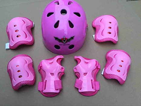 ASIBT Kid's Skateboard Helmet Sets Cycling Roller Skating Helmet Elbow Knee Pads Wrist Sport Safety Protective Guard Gear Set for Children of age 3-8 years old (Pink)