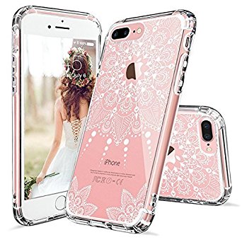 iPhone 8 Plus Case, iPhone 8 Plus Clear Case,MOSNOVO White Henna Mandala Floral Lace Clear Design Printed Hard with TPU Bumper Protective Back Case Cover for iPhone 8 Plus (2017)