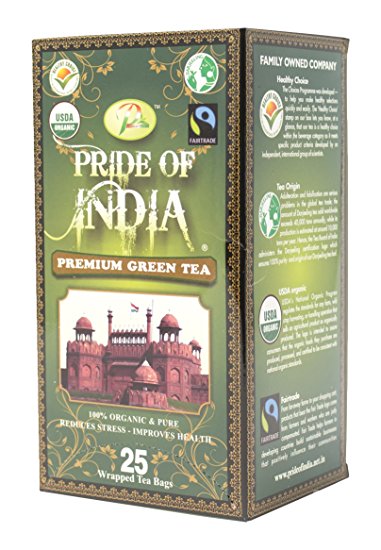 Pride Of India Organic Green Tea, 25 Tea Bags