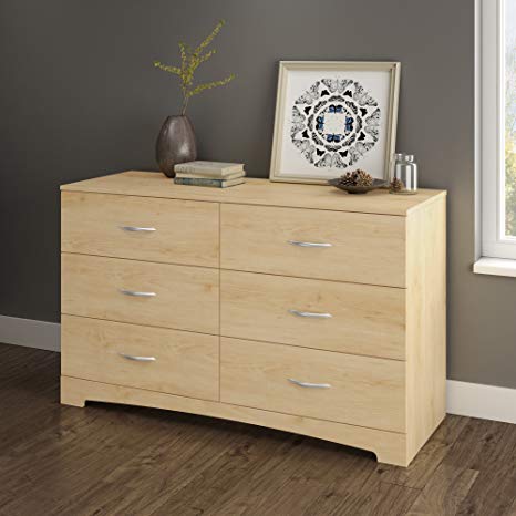 South Shore Step One 6-Drawer Double Dresser, Maple with Matte Nickel Handles