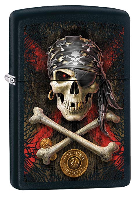 Zippo Custom Lighter: Anne Stokes Pirate Skull - Black Matte 78819