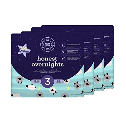 Honest Overnight Baby Diapers, Sleepy Sheep, Size 3, 120 Count