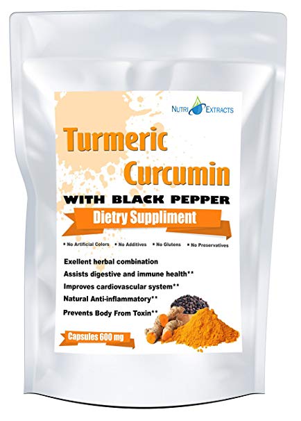 Turmeric Capsules With Black Pepper 365 capsules | High Strength 600MG Up To 12 Months Supply Curcumin Food Supplement High Strength Capsules Anti-Inflammatory Digestive VEGETARIAN & VEGANS by NutriExtracts (365)
