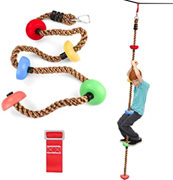 Odoland 6.6ft Climbing Rope with 5 Knotted Foot, Kids Ninja Rope with Square Buckle and Delta Ring, Colorful Ninja Obstacle Accessories for Ninja Line, Swing Set Backyard Outdoor Play