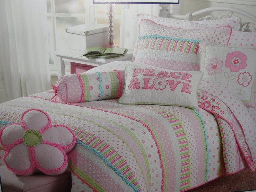 Girls pink and pastels cotton quilt set (Twin)