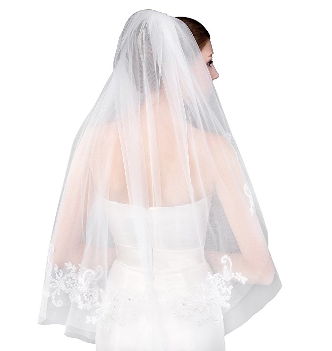 EllieHouse Women's Short 2 Tier Lace Wedding Bridal Veil With Comb L24