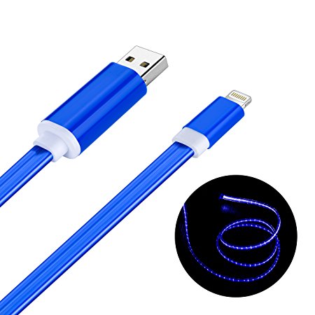 iPhone Charger Lightning Cable, Bambud Visible LED Flowing Light iPhone Charging Cable Cord 3ft for iPhone 7/7 Plus/6s/6s Plus/6/6 Plus/5s/5c/5/iPad/iPod (iOS BLUE)