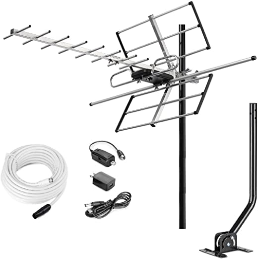 McDuory Digital Amplified Outdoor HDTV Antenna - 120 Miles Range - Built-in Amplifier - Performance in UHF/VHF - 40 feet RG6 Coax Cable - 1" Mounting Pole Included - Tools Free Installation