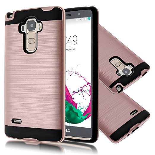 LG G Stylo/LG LS770/G4 Stylus/G4 Note Case,[NOT for G4] Kmall Brushed Metal Texture [Full Body]Heavy Duty High Impact Maximum Drop Protection Dual Layer Protective Shockproof For LG G Stylo [RoseGold]